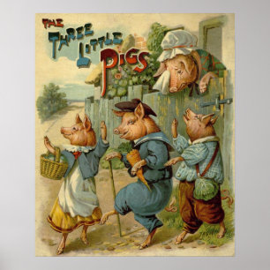 Three Little Pigs Vintage Fairy Tale Poster
