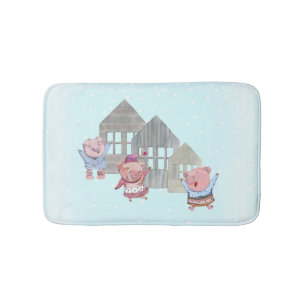 Three Little Pigs with their Houses  Bath Mat