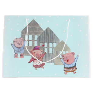 Three Little Pigs with their Houses Large Gift Bag