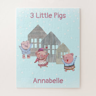 Three Little Pigs with their Houses Personalised Jigsaw Puzzle