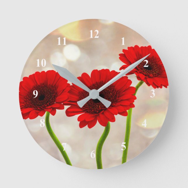 Three Little Red Gerberas Acrylic wall clock (Front)