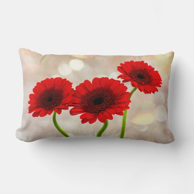 Three Little Red Gerberas Lumbar Cushion (Front)