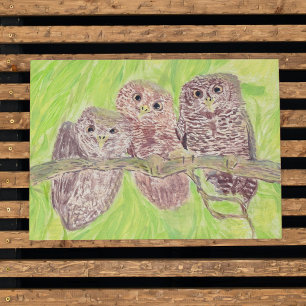 Three Little Scowling Owls - acrylic painting. Poster