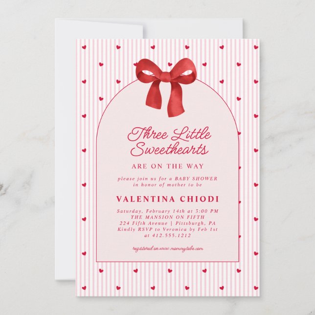 Three Little Sweethearts Valentine Baby Shower  Invitation (Front)