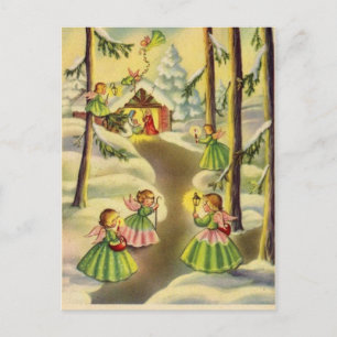 Three Little Vintage Christmas Angels Holiday Postcard