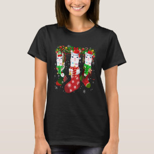 Three Llama In Socks Christmas Santa Hat T-Shirt