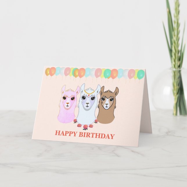 Three Llamas Birthday Card (Front)