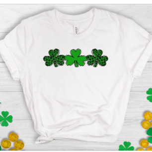 Three lucky green clover leopard print shamrocks T-Shirt