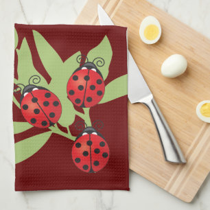 Three Lucky Ladybugs Tea Towel