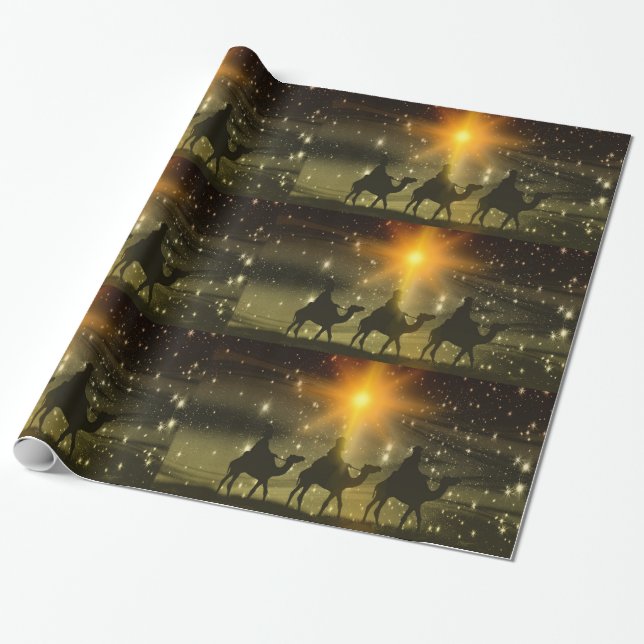 Three Magi Travelling to Baby Jesus Wrapping Paper (Unrolled)