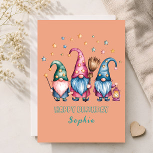 Three Magical Gnomes Birthday Card for Kids