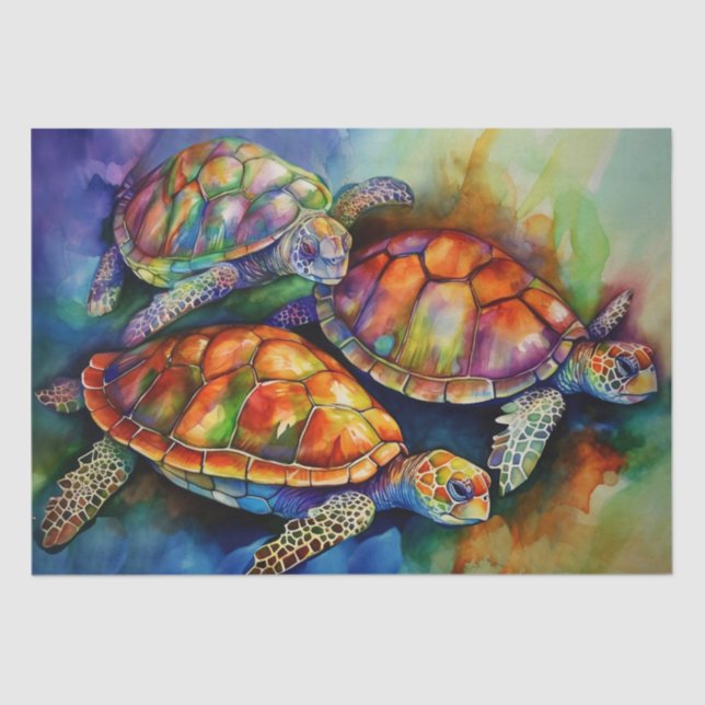 Three Magnificent Turtles Migrate in Stormy Seas Tissue Paper (Front)