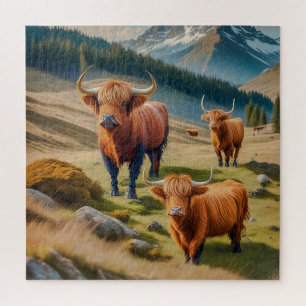 Three majestic Highland cattle Jigsaw Puzzle