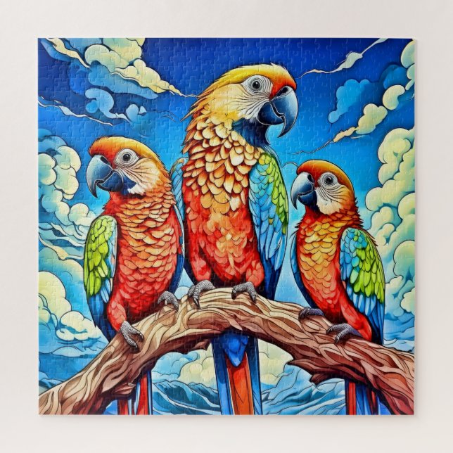 Three majestic parrots  jigsaw puzzle (Vertical)
