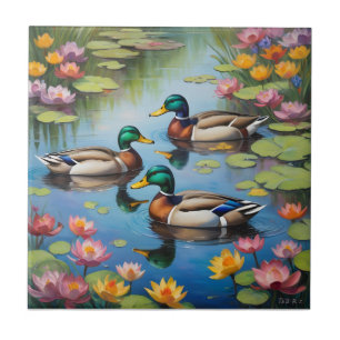 Three mallard ducks ceramic tile