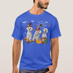 Three Maltese Dogs Witch Halloween Mummy Scary Pum T-Shirt