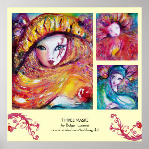 THREE MASKS /Venetian Carnival Faces Poster