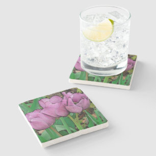 "THREE MAUVE-COLORED TULIPS" STONE COASTERS