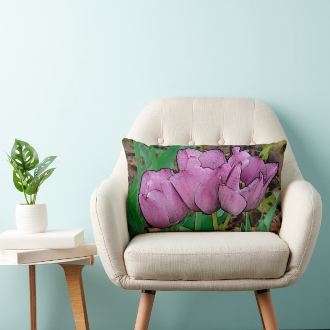 "THREE MAUVE TULIPS" LUMBAR PILLOW (Chair)