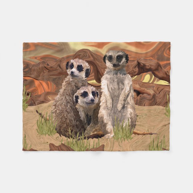Three Meerly Meerkats Fleece Blanket (Front (Horizontal))