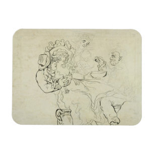 Three men and a woman drinking (pen & ink and w/c magnet