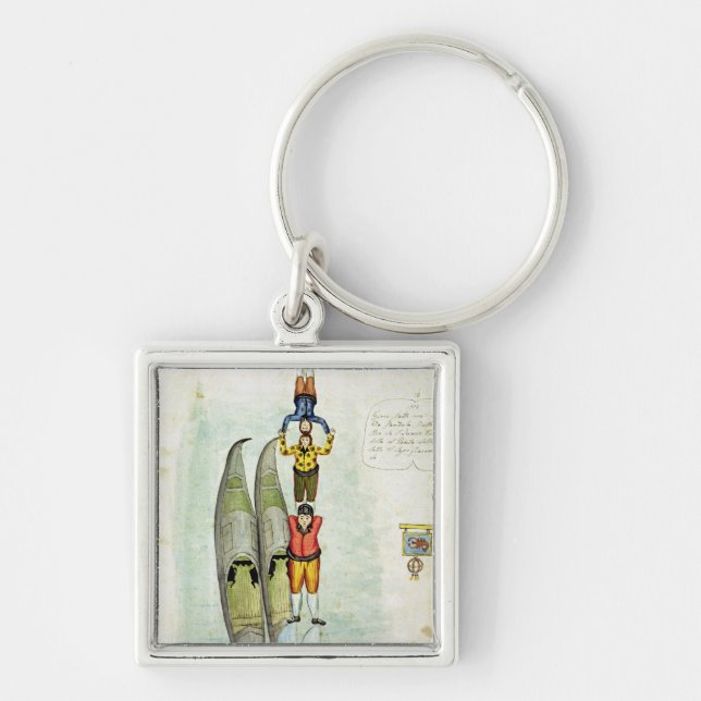 Three men balancing on two gondolas, 1772 key ring (Front)