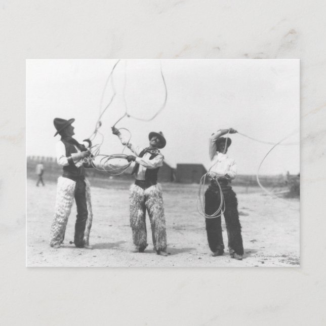 Three men lassoing. postcard (Front)