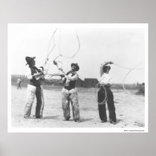 Three men lassoing. poster