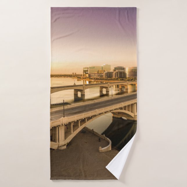 THREE MEN ON MOTORCYCLES CROSSING BRIDGE BATH TOWEL (Bath Towel)