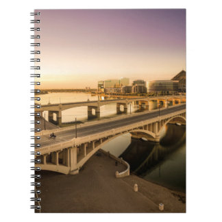 THREE MEN ON MOTORCYCLES CROSSING BRIDGE NOTEBOOK