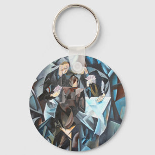 Three Men Playing Cards Geometric Art After Rockl Key Ring