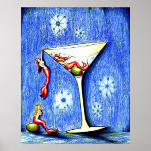 Three Mermaid Martini Poster