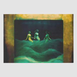Three Mermaids Captured in a Golden Frame Tissue Paper