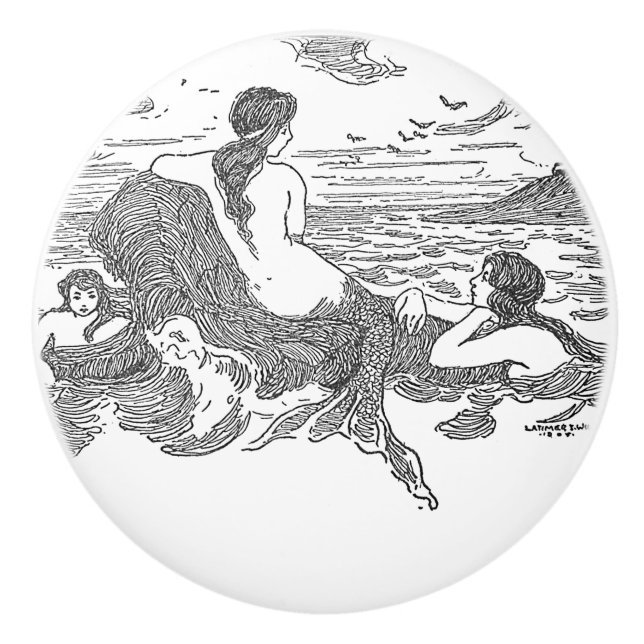Three Mermaids on the shore Ceramic Knob (Front)