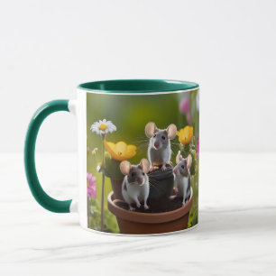 Three Mice In Flower Pots, Mug