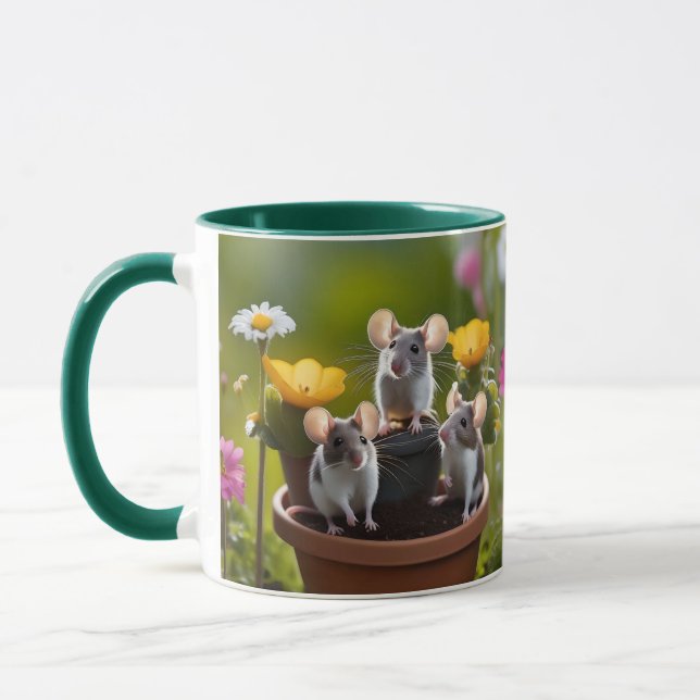Three Mice In Flower Pots, Mug (Left)