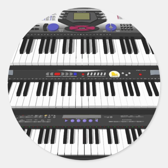 Three Modern Keyboards: Synthesizers: Classic Round Sticker (Front)