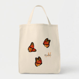 three Monarch Butterflies monogrammed Tote Bag