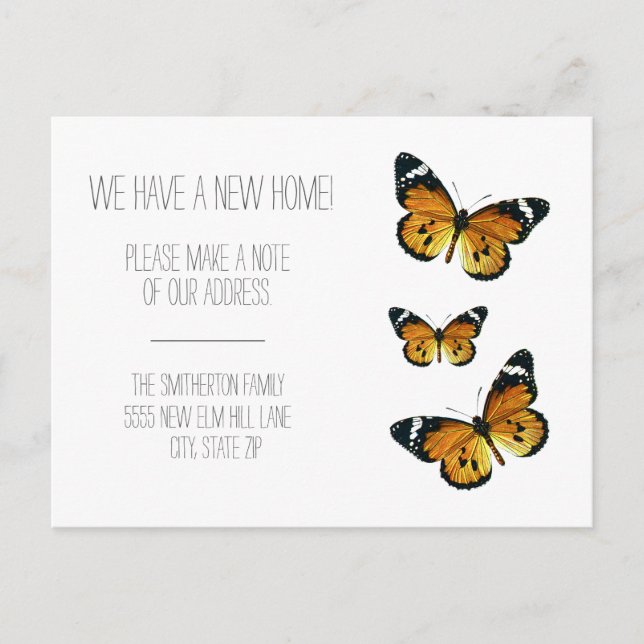 Three Monarch Butterflies Moving Announcement Postcard (Front)