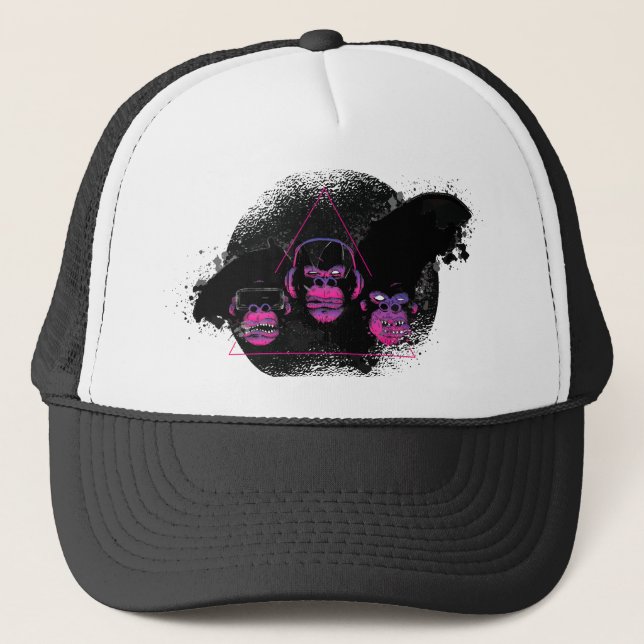 Three Monkeys Video Gaming Design Trucker Hat (Front)