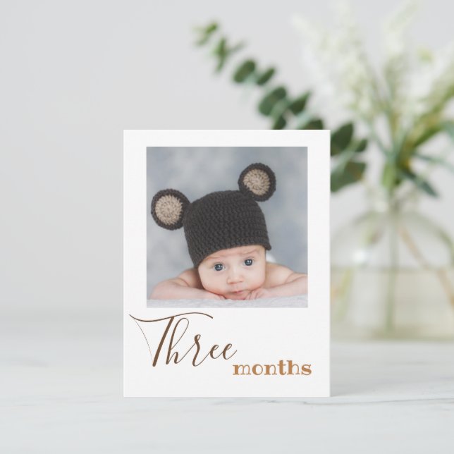 Three Month Photo First Birthday Banner Card (Standing Front)