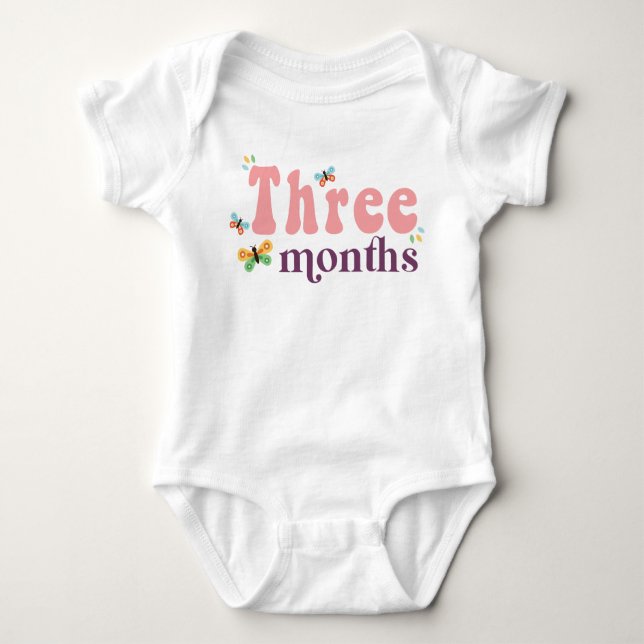 Three Months Milestone Pink Baby Bodysuit (Front)