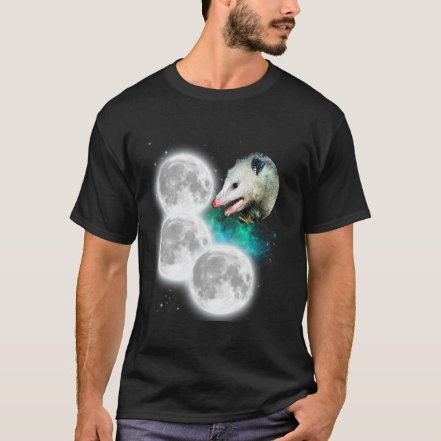 Three Moons Opossum Weird Cursed Meme Possum Long  T-Shirt (Front)