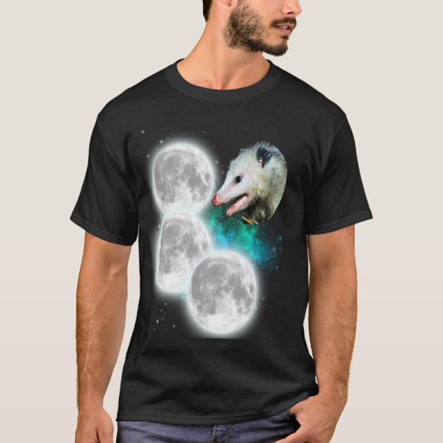 Three Moons Opossum - Weird Cursed Meme Possum T-Shirt (Front)