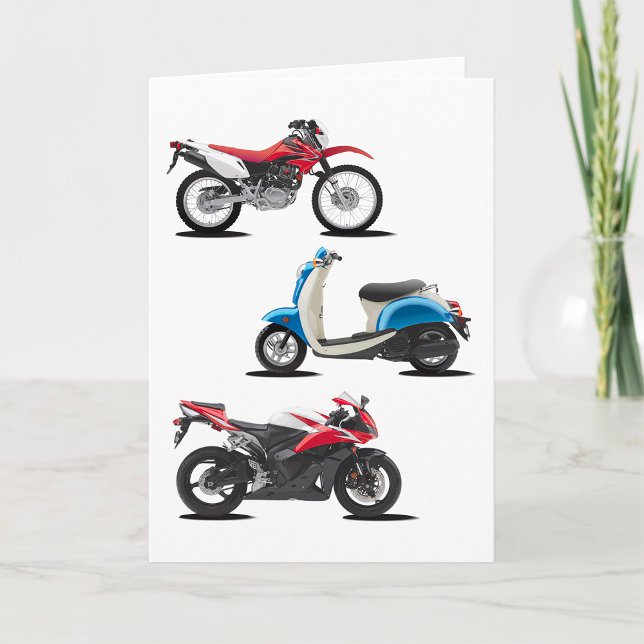 Three Motorcycles Red And Blue Greeting Cards (Creator Uploaded)