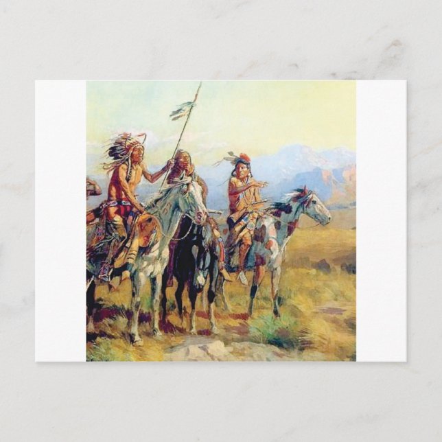 three mounted Indians Postcard (Front)