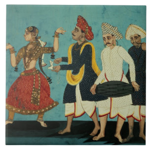 Three musicians and a dancing girl, Tanjore, Tamil Ceramic Tile