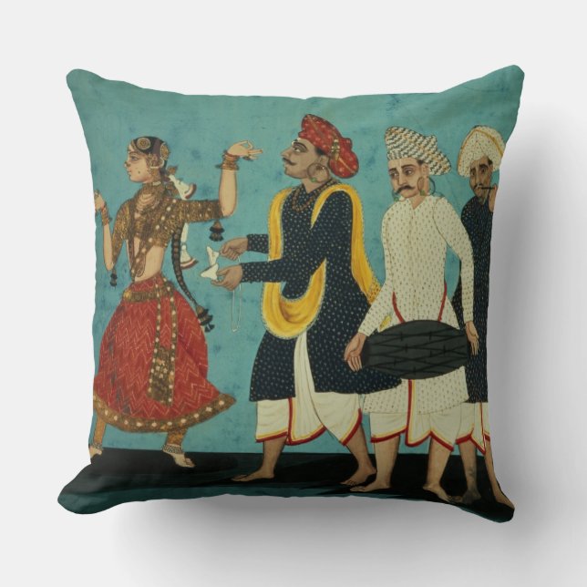 Three musicians and a dancing girl, Tanjore, Tamil Cushion (Front)