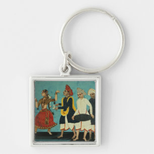 Three musicians and a dancing girl, Tanjore, Tamil Key Ring