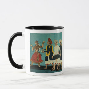 Three musicians and a dancing girl, Tanjore, Tamil Mug